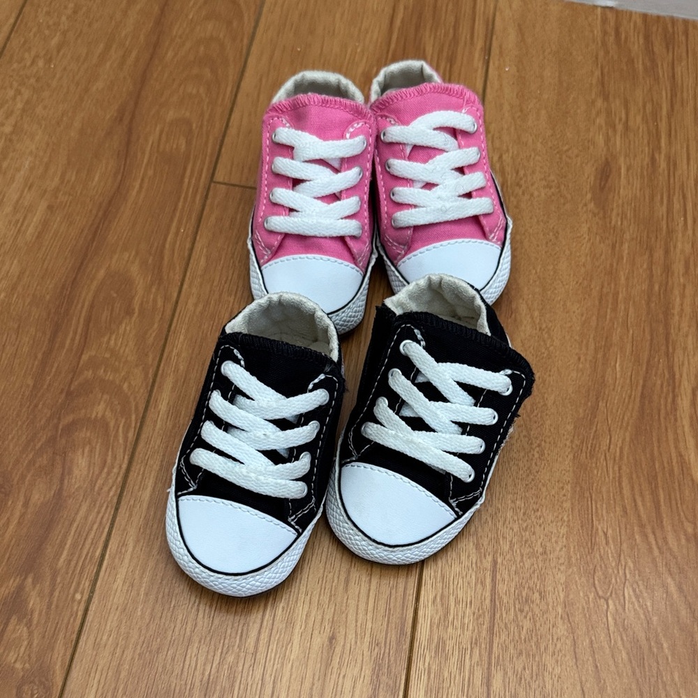 Baby Pink and Black Converse Sneakers